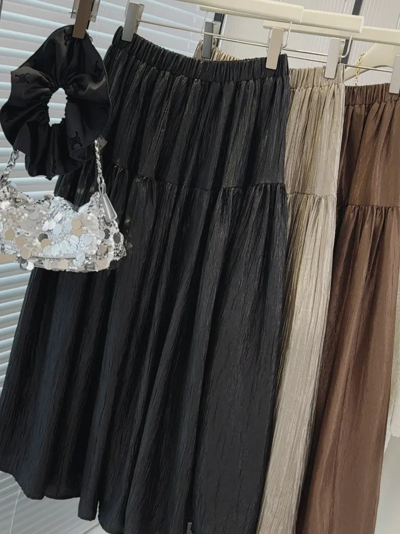 Women Elastic Waistband Umbrella Midi Skirt