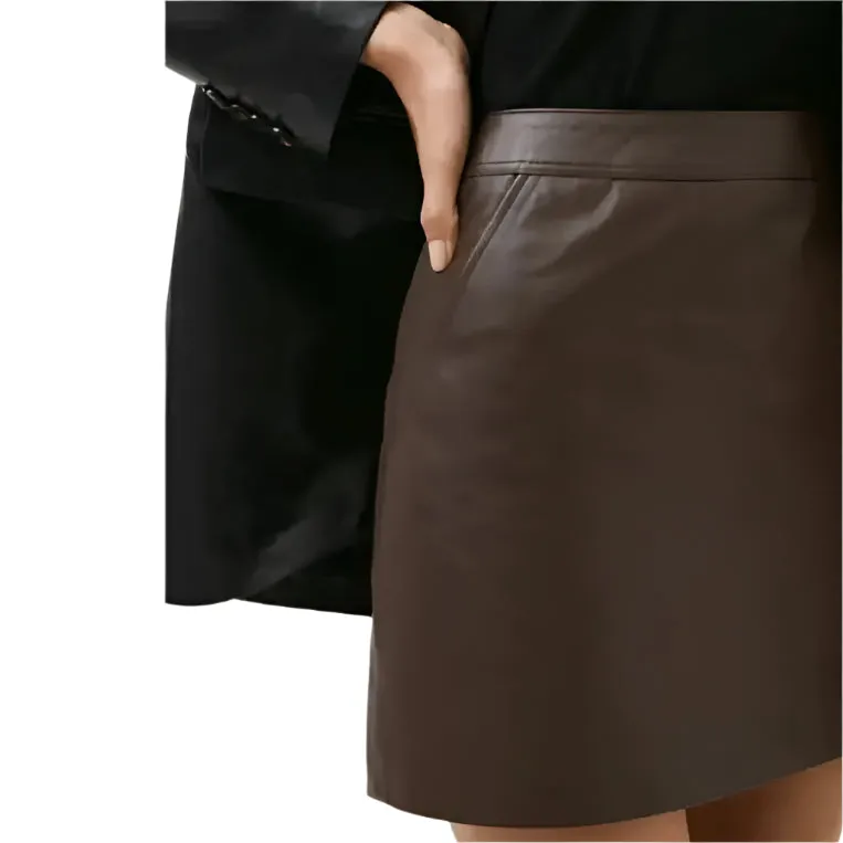 Women's Dark Brown Leather Mini Skirt