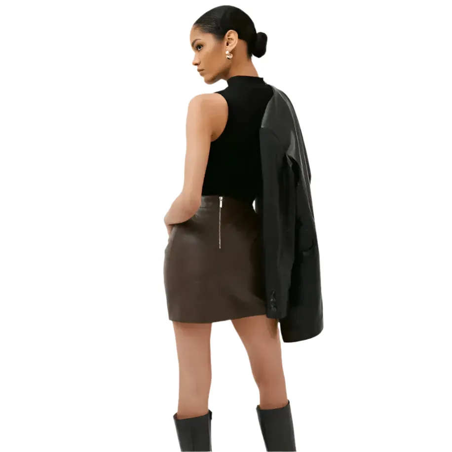 Women's Dark Brown Leather Mini Skirt