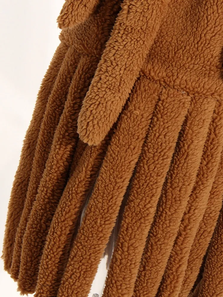 Women's Lamb Wool Plush Coat Loose Lace Up Plush Overcoat