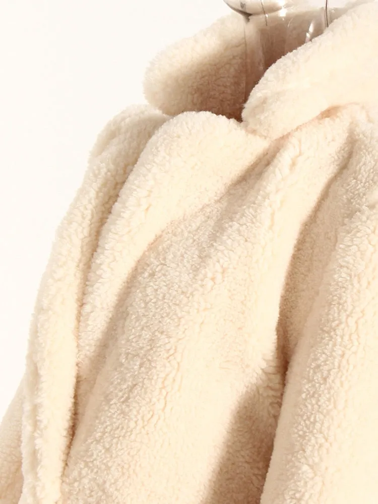 Women's Lamb Wool Plush Coat Loose Lace Up Plush Overcoat