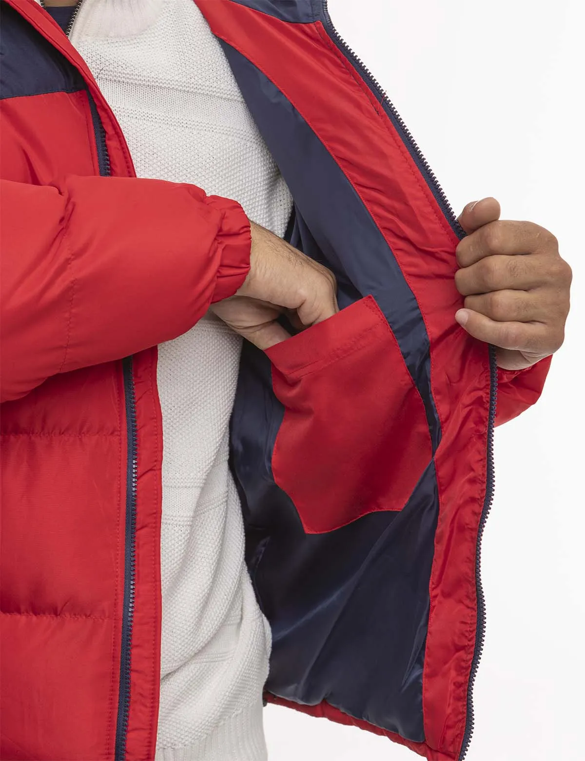 WORDMARK COLORBLOCK HOODED PUFFER JACKET