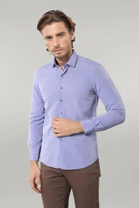 WSS Patterned Blue Men's Long Sleeve Shirt  - Singen