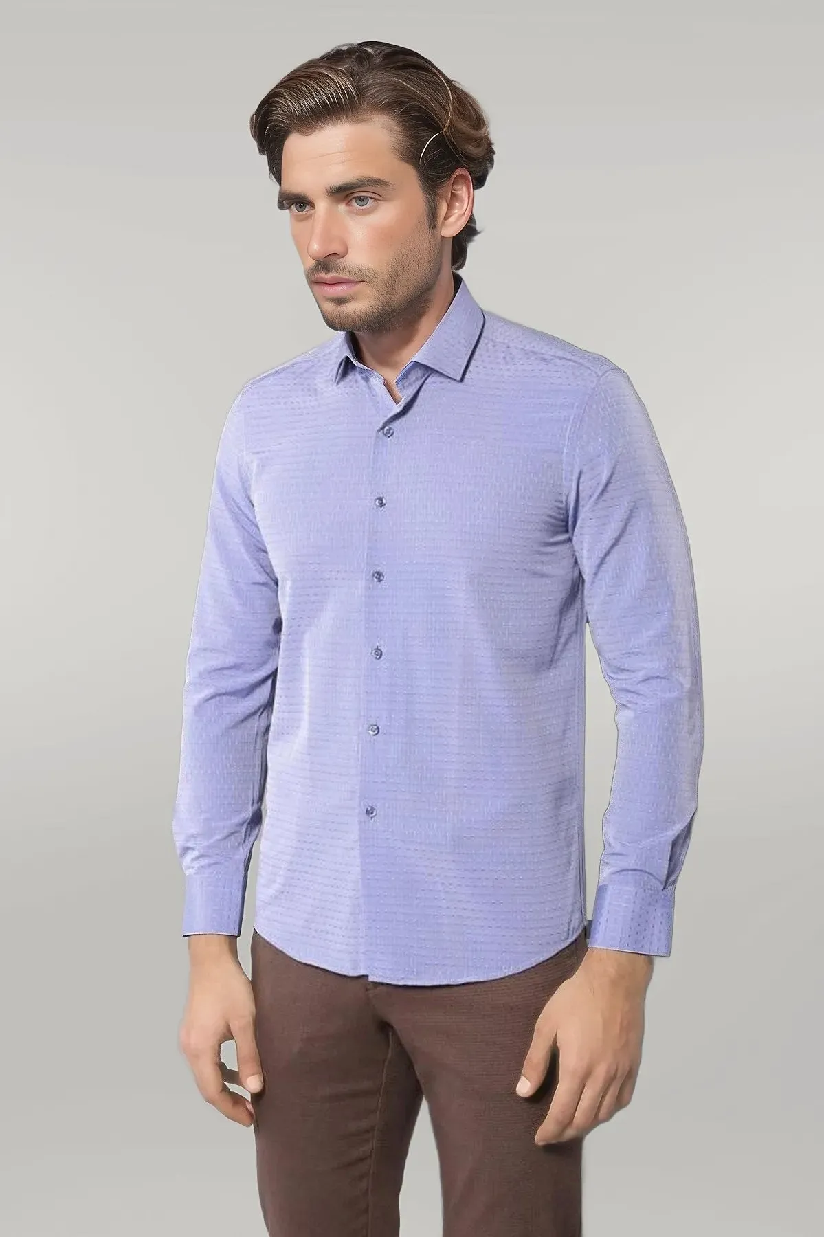 WSS Patterned Blue Men's Long Sleeve Shirt  - Singen