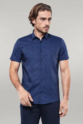 WSS Patterned Short Sleeves Navy Blue Men Shirt  - Singen