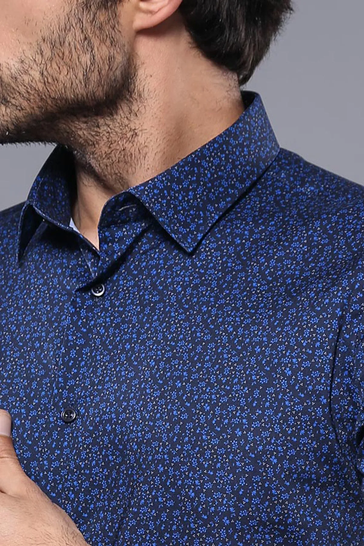 WSS Patterned Short Sleeves Navy Blue Men Shirt  - Singen