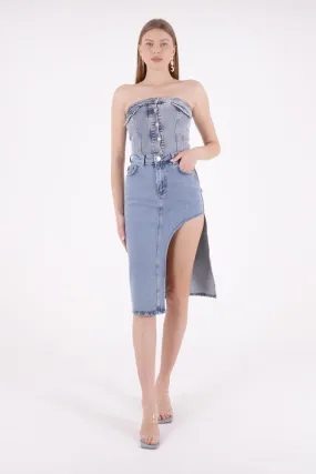 XLJ Denim Medium Skirt with Side Large Slit Mixed - Lewiston