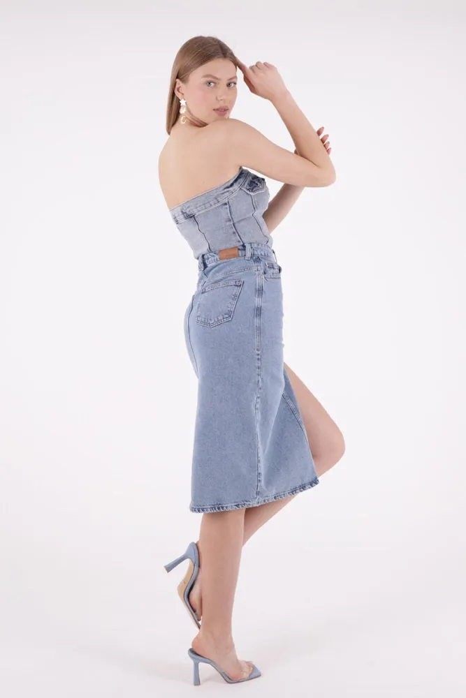XLJ Denim Medium Skirt with Side Large Slit Mixed - Lewiston