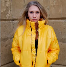 Yellow Cropped Puffer Jacket