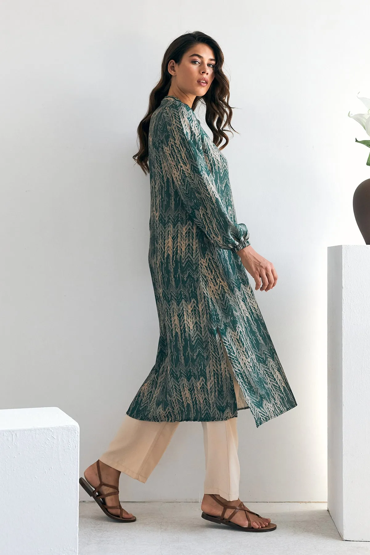 ZRF Women Patterned Long Tunic Pants Set - Emerald - Lübeck